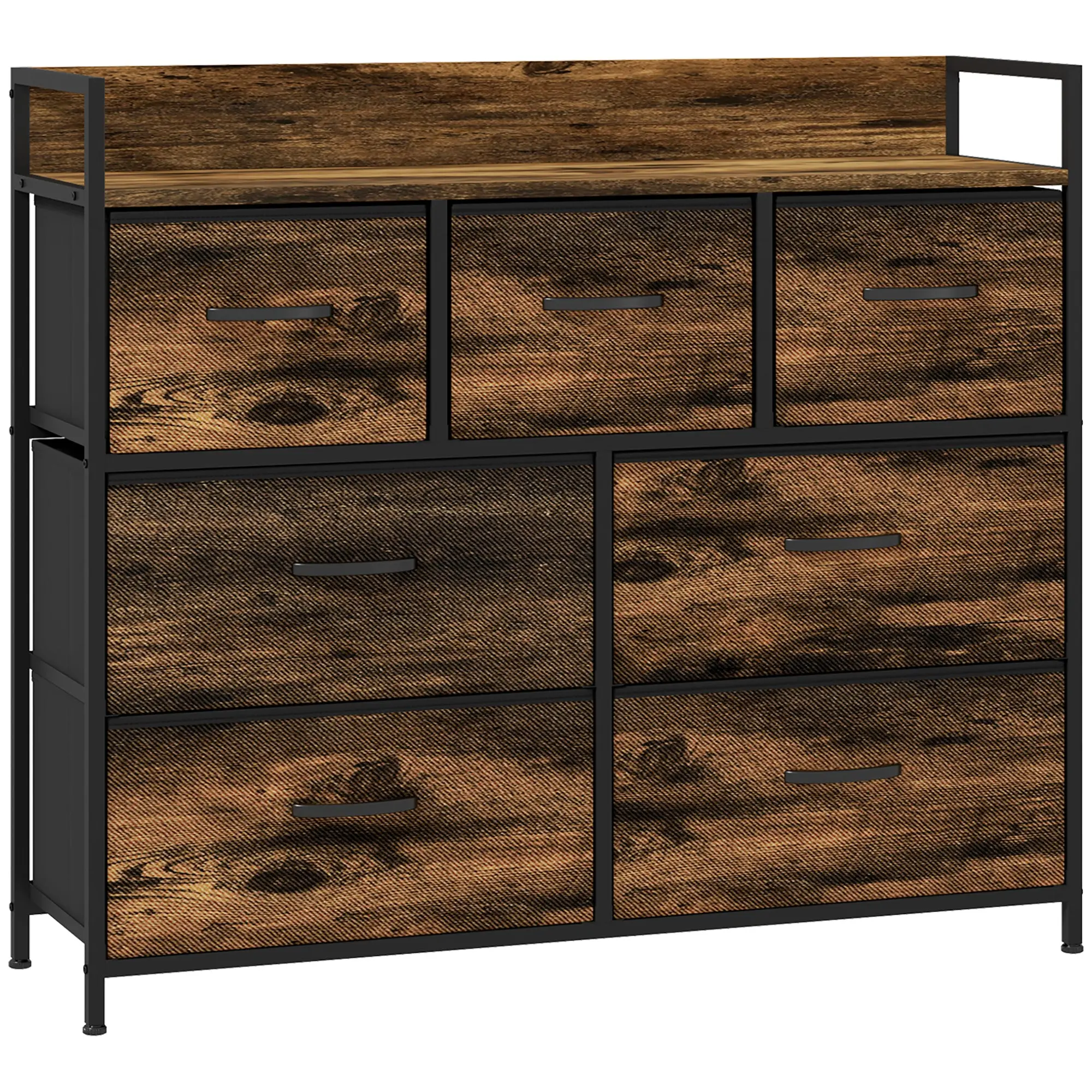 Fabric Storage Cabinet with 7 Drawers, Shelf, Metal Frame Chest of Drawers for Bedroom, Living Room Rustic Brown