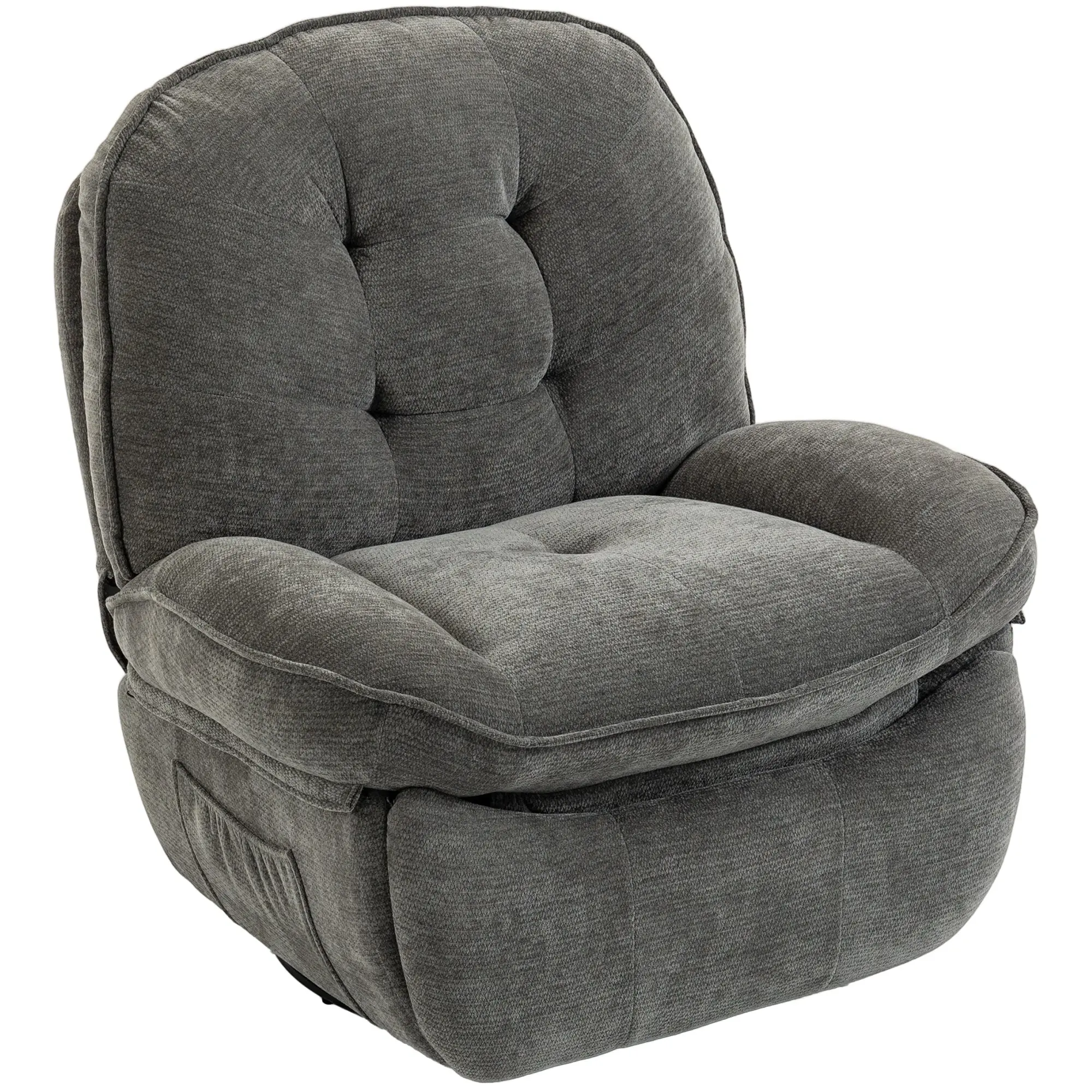 Relax Recliner, 360° Swivel & Rocking Chair, Manual Chenille Armchair with Wide Seat, High Back, Footrest & Side Pockets, Light Gray