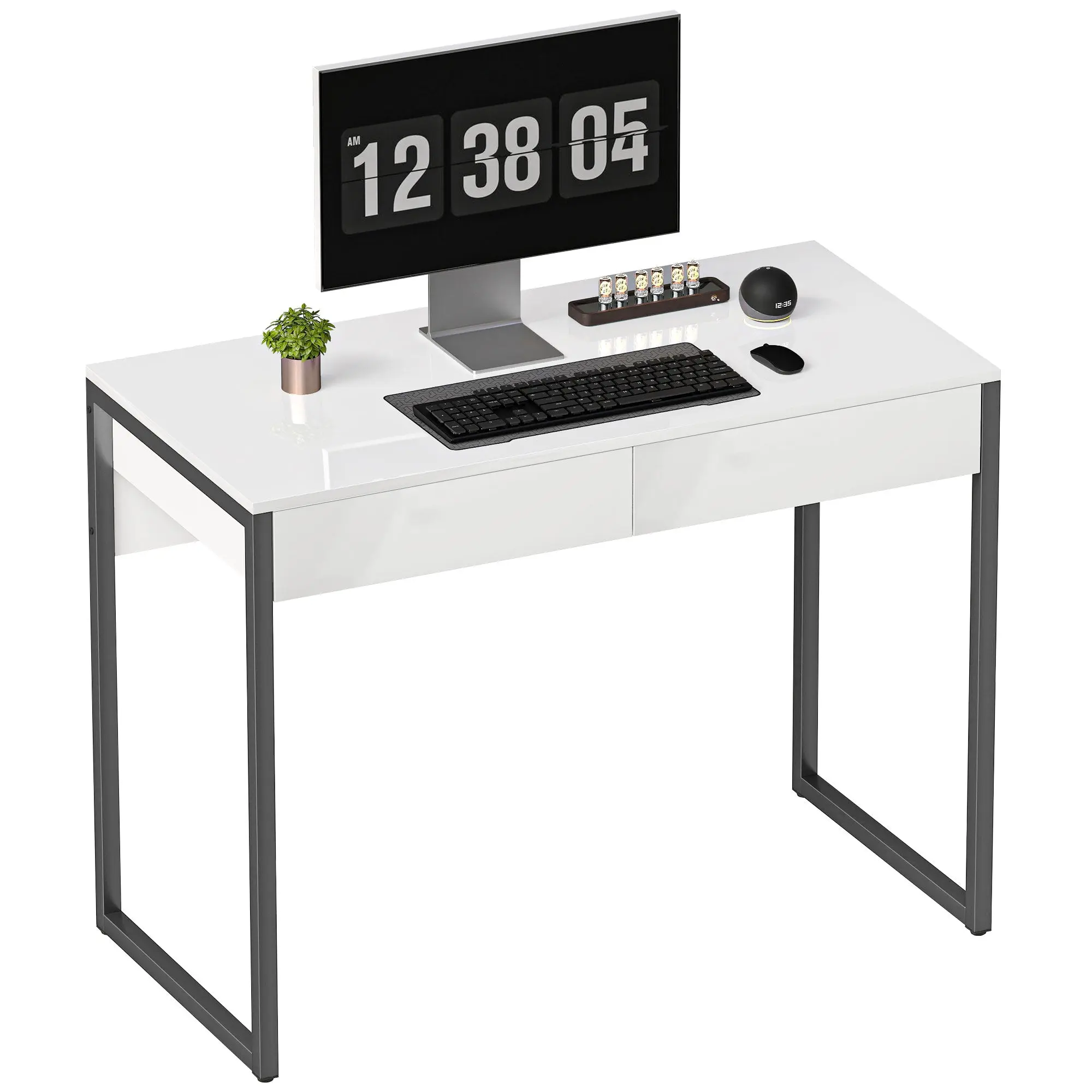 Computer Desk 100 x 50 cm (39.4 x 19.7 in) – 2-Drawer Steel Frame Desk, Compact Home Office, Black