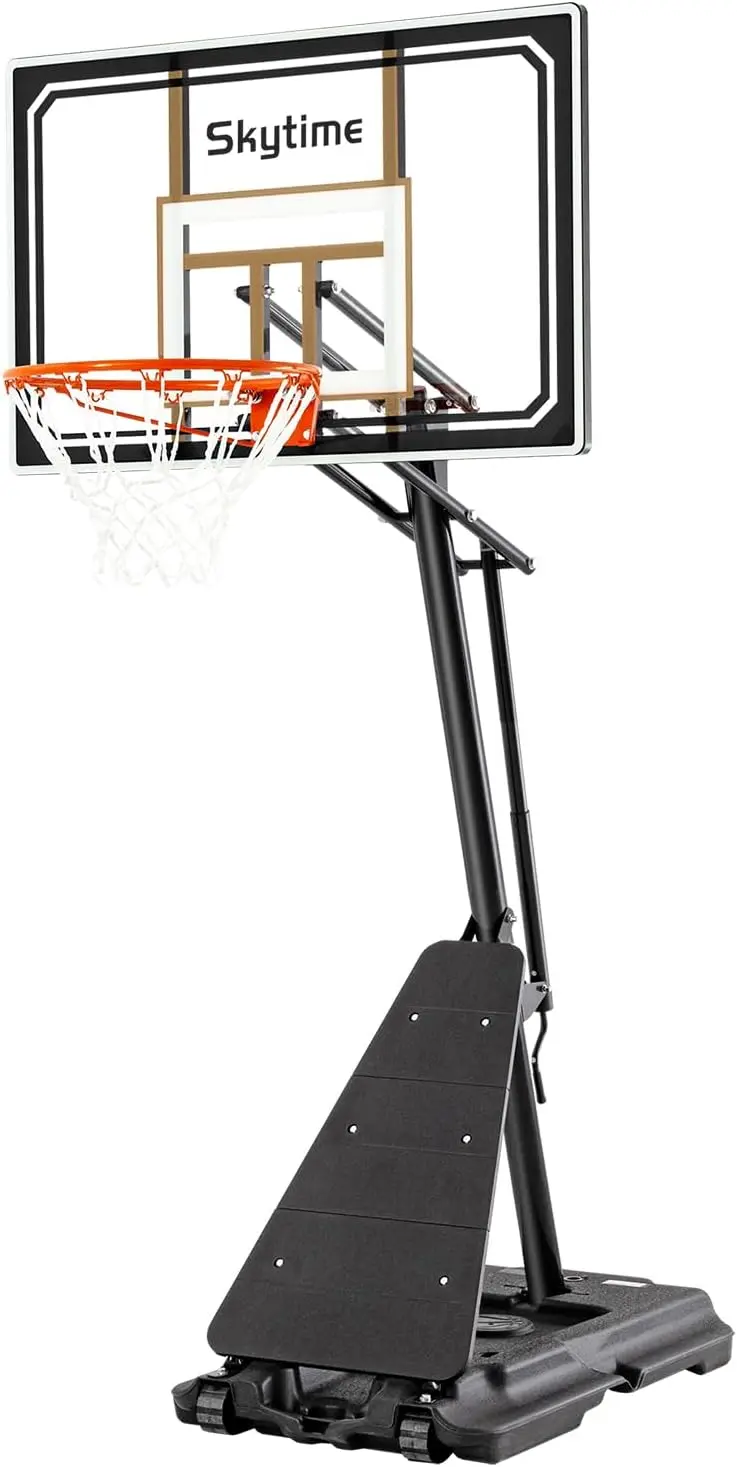 Skytime Portable Basketball Goal System 44 & 48 Inch PC Backboard — 5.3–10 ft Stepless Crank Adjustable Outdoor/Indoor Hoop