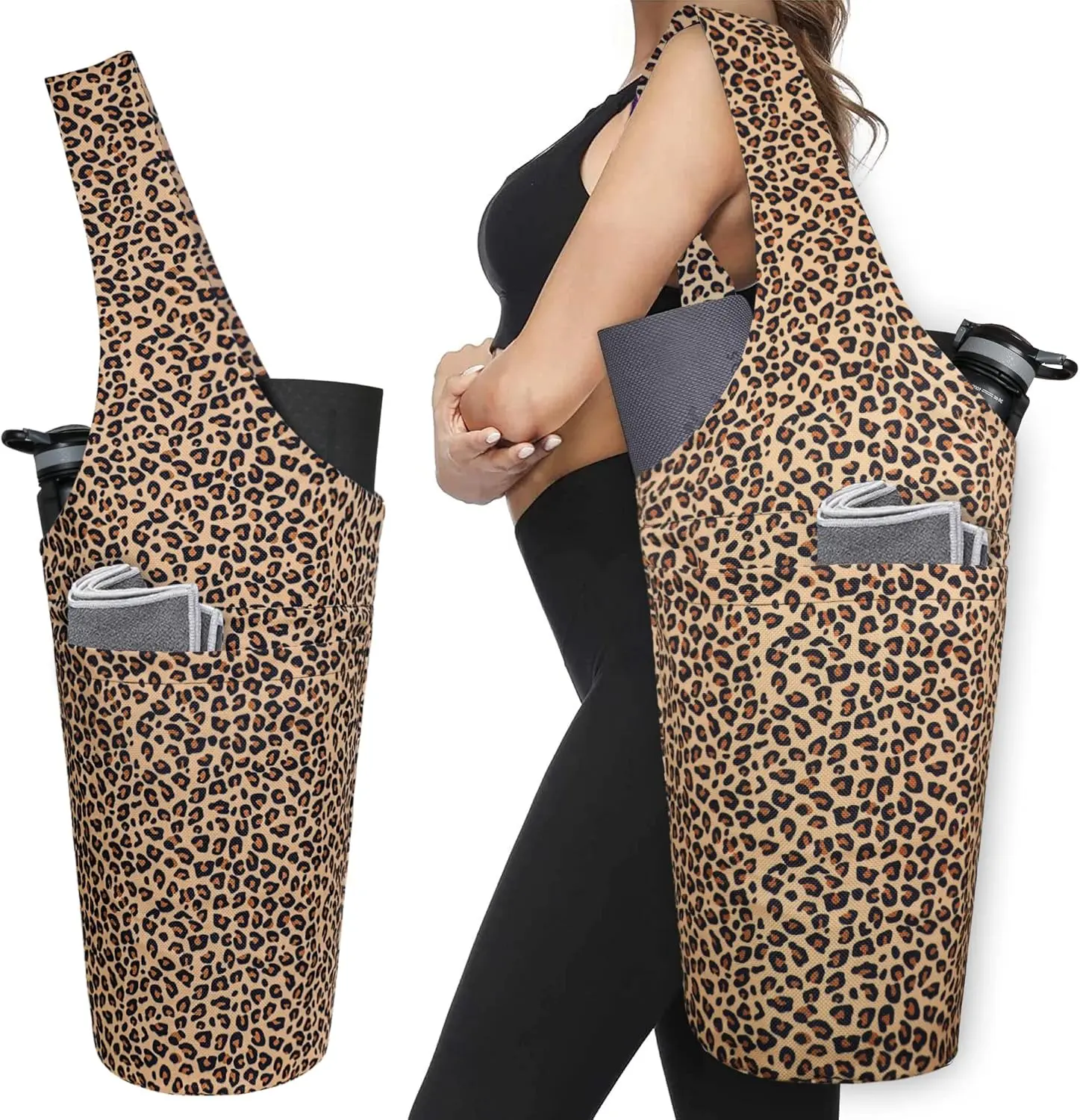 xxzcs Polyester-Linen Yoga Mat Shoulder Tote — 37 x 15.5 in Wide-Fit Gym Bag with Long Strap