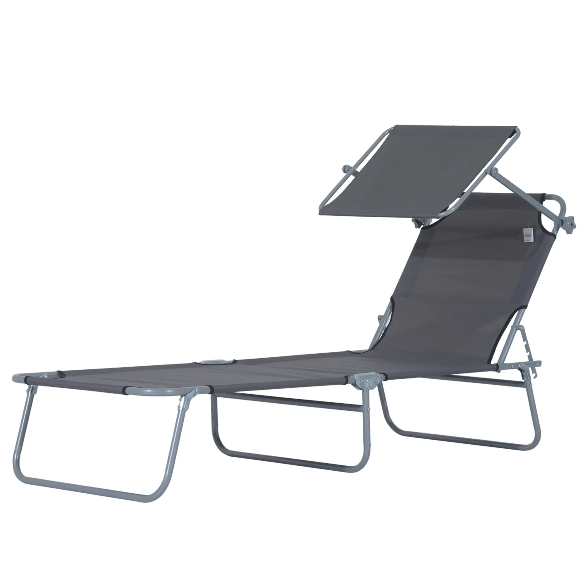 Outsunny Adjustable Folding Patio/Outdoor Portable Beach Chair Sun Lounger Recliner Chair with Canopy Gray