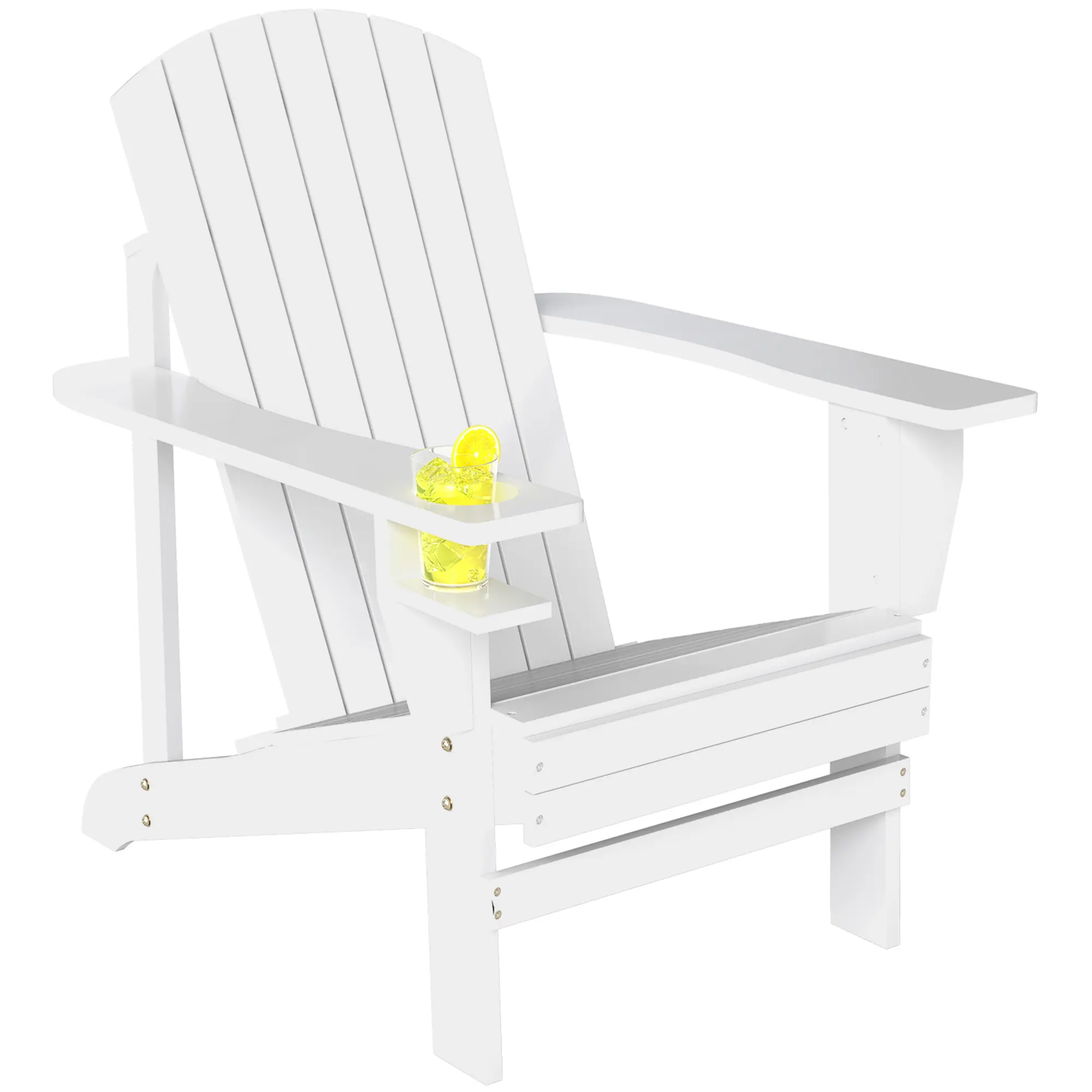 Oversized Adirondack Chair, Outdoor Fire Pit and Porch Seating, Classic Log Lounge with Built-in Cupholder, White
