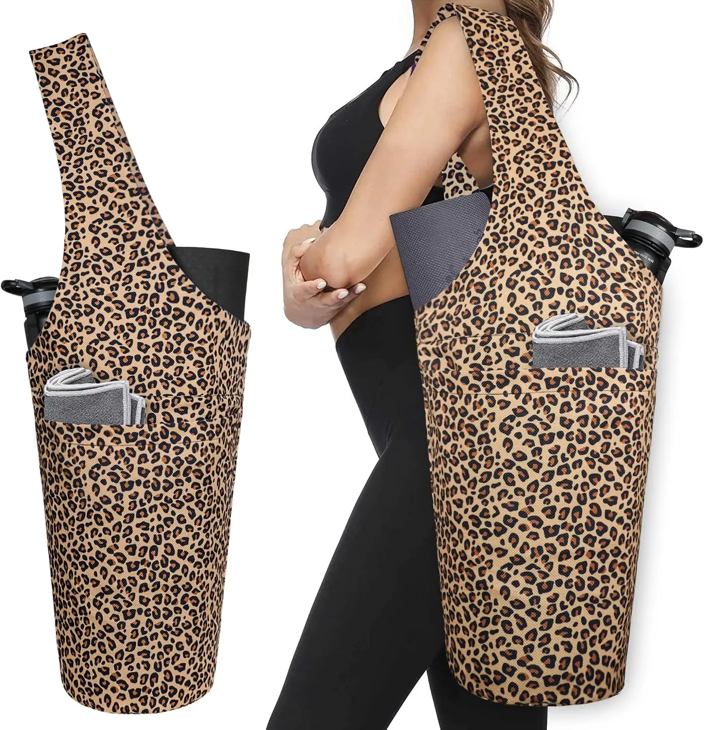 Yoga Mat Tote Bag with Pockets, Long Shoulder Carrier for Most Mat Sizes