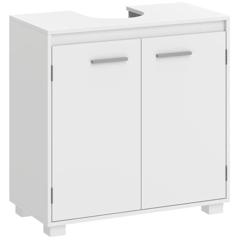Under-Sink Cabinet, 2-Door with Adjustable Shelf & U-Cutout, Modern Style, Fits Pedestal or Open Sinks, 60 x 30 x 60 cm (23.6 x 11.8 x 23.6 in), White