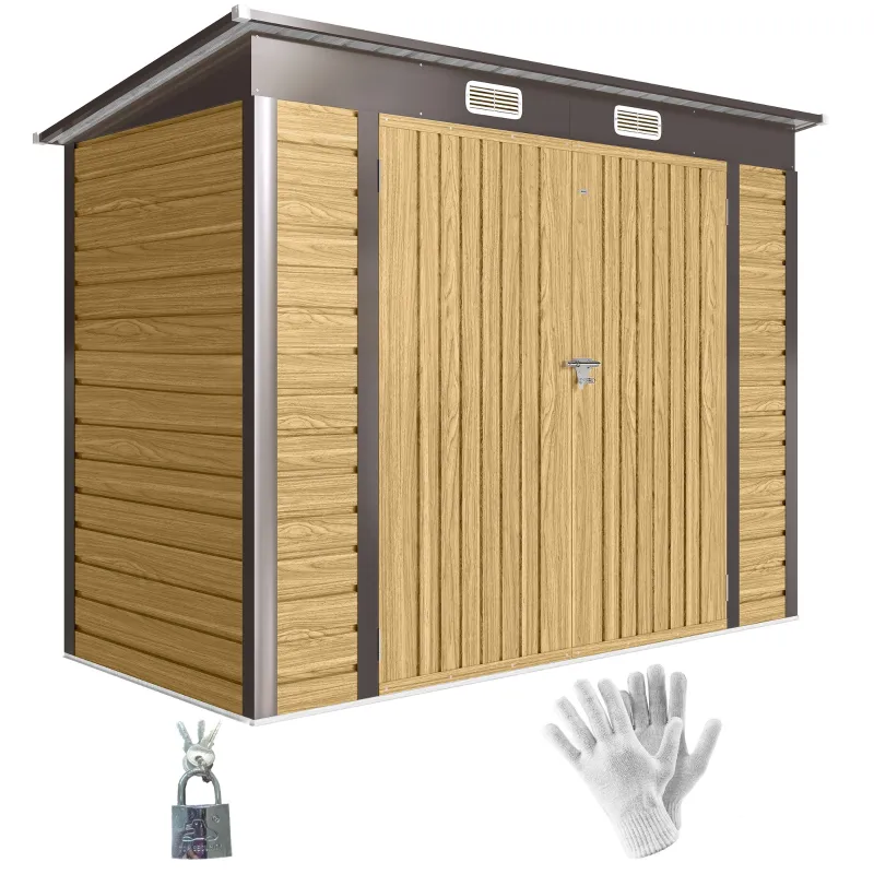 3 m² (approx. 32 sq ft) Metal Garden Shed, 98 x 48 x 72 in (249 x 121 x 183 cm), Upgraded Galvanized Steel Frame, Tool Storage Shed, Includes Gloves, Lockable Doors, Vents, Oak
