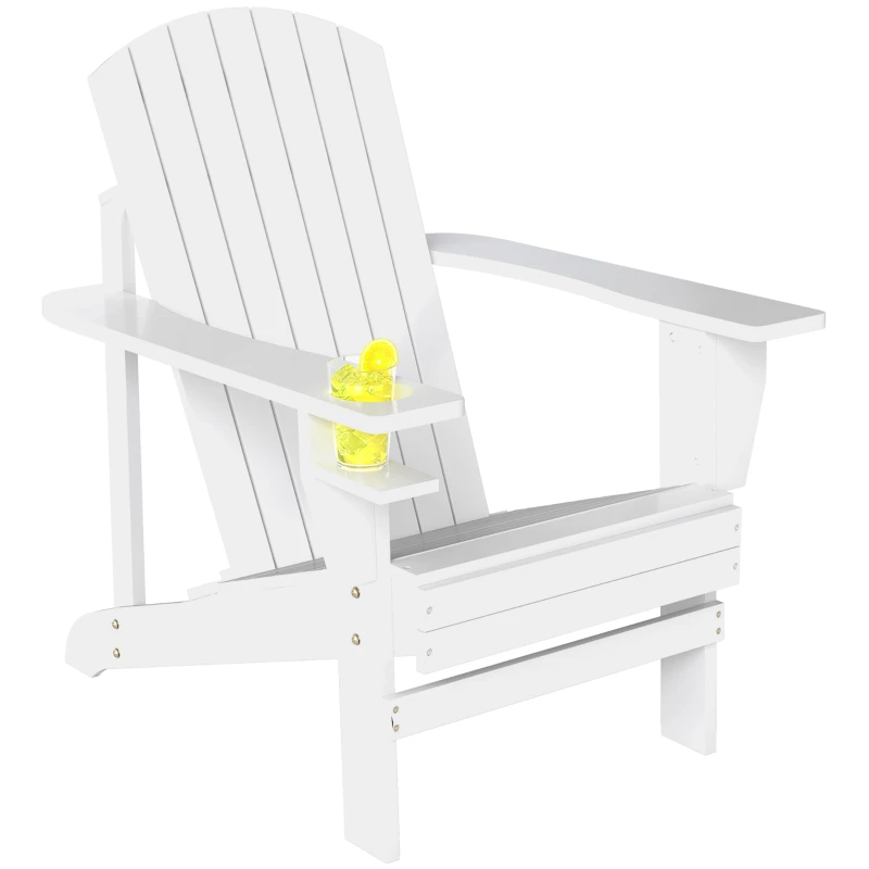 Oversized Adirondack Chair, Outdoor Fire Pit and Porch Seating, Classic Log Lounge w/ Built-in Cupholder, White
