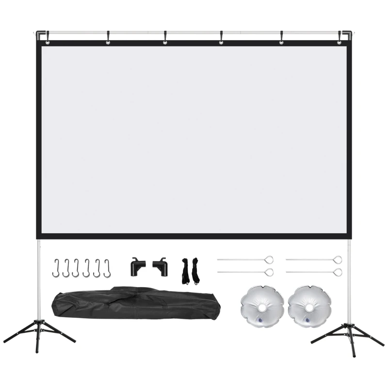 HOMCOM Projector Screen and Stand with Carry Bag, 80-Inch Portable Front & Rear Projection Screen, 4K HD 16:9 Screen for Outdoor and Indoor Use, Home Theater, Presentations