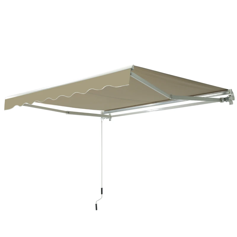 Outsunny 2.4 m x 2.1 m Retractable Patio Awning, Manual Exterior Sun Shade Deck Window Cover, Khaki